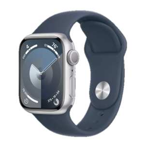 Apple Watch Series 9 41mm Silver Aluminum Case with Storm Blue Sport Band M/L 