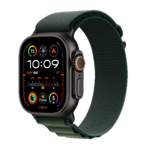 Apple Watch Ultra 2 49mm GPS + LTE Black Titanium Case with Dark Green Alpine Loop Large 