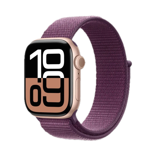 Apple Watch Series 10 GPS 46mm Rose Gold Aluminum Case with Plum Sport Loop 