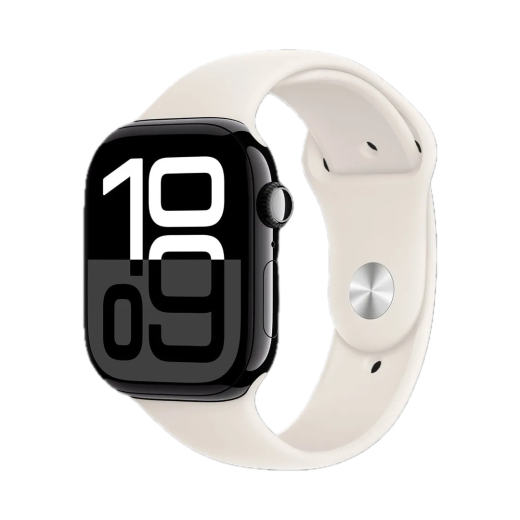 Apple Watch Series 10 GPS, 46mm Jet Black Aluminum Case with Starlight Sport Band (M/L)