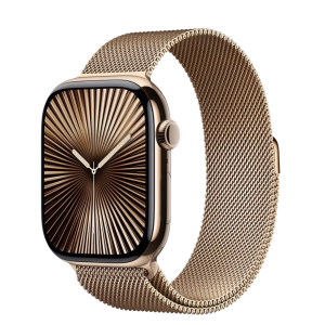 Apple Watch Series 10 GPS + LTE, 42mm Gold Titanium Case with Gold Milanese Loop 