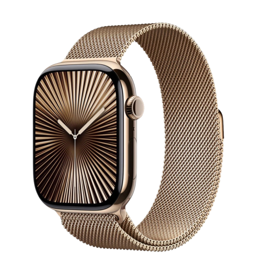 Apple Watch Series 10 GPS + LTE, 42mm Gold Titanium Case with Gold Milanese Loop 