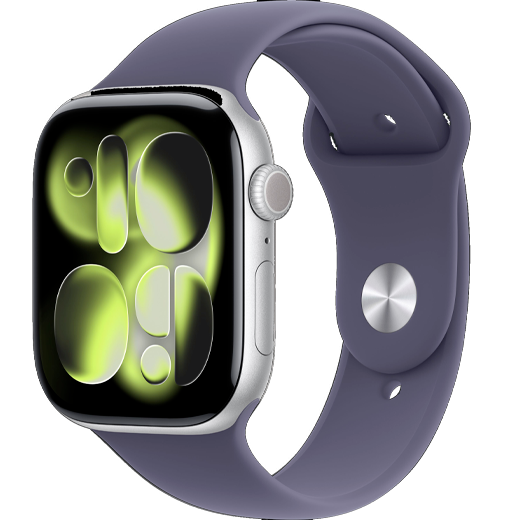 Apple Watch Series 11 GPS, 42mm Silver Aluminum Case with Purple Fog Sport Band (M/L)