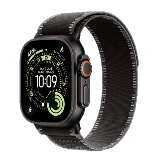Apple Watch Ultra 3 GPS + LTE, 49mm Black Titanium Case with Black/Charcoal Trail Loop - M/L