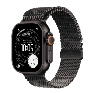 Apple Watch Ultra 3 GPS + LTE, 49mm Black Titanium Case with Black Titanium Milanese Loop - Large