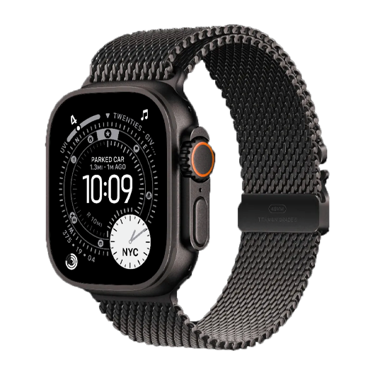 Apple Watch Ultra 3 GPS + LTE, 49mm Black Titanium Case with Black Titanium Milanese Loop - Small