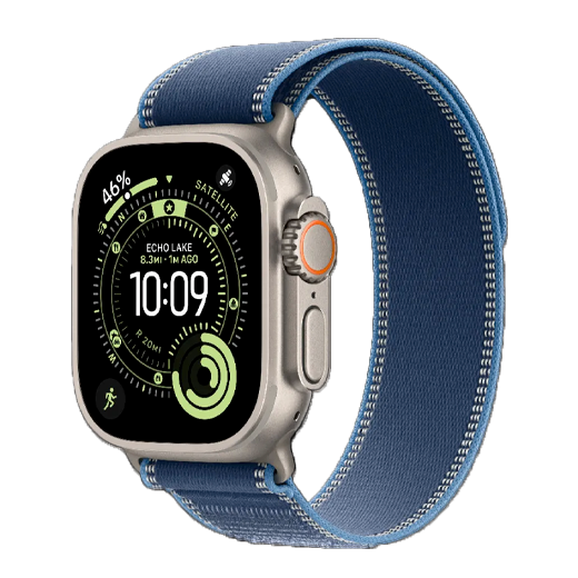 Apple Watch Ultra 3 GPS + LTE, 49mm Natural Titanium Case with Blue/Bright Blue Trail Loop - M/L