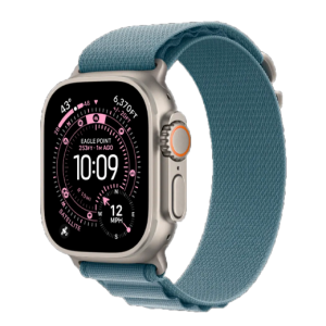 Apple Watch Ultra 3 GPS + LTE, 49mm Natural Titanium Case with Light Blue Alpine Loop - Large