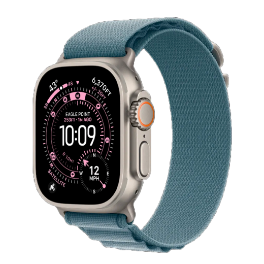 Apple Watch Ultra 3 GPS + LTE, 49mm Natural Titanium Case with Light Blue Alpine Loop - Large